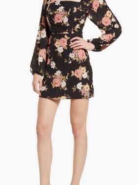 All in Favor Black Floral Mini Dress - back cut out